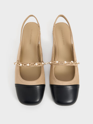 Rio Beaded Chain-Link Slingback Flats, Sand, hi-res