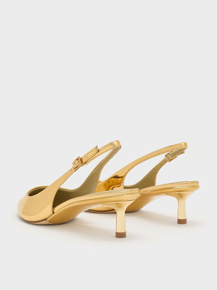 Curtis Metallic Pointed-Toe Kitten-Heel Slingback Pumps, Gold, hi-res