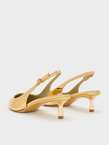 Curtis Metallic Pointed-Toe Kitten-Heel Slingback Pumps, Gold, hi-res