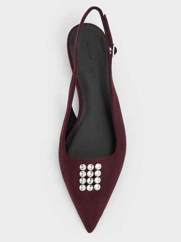 Faux Suede Crystal-Embellished Slingback Pumps, Burgundy, hi-res