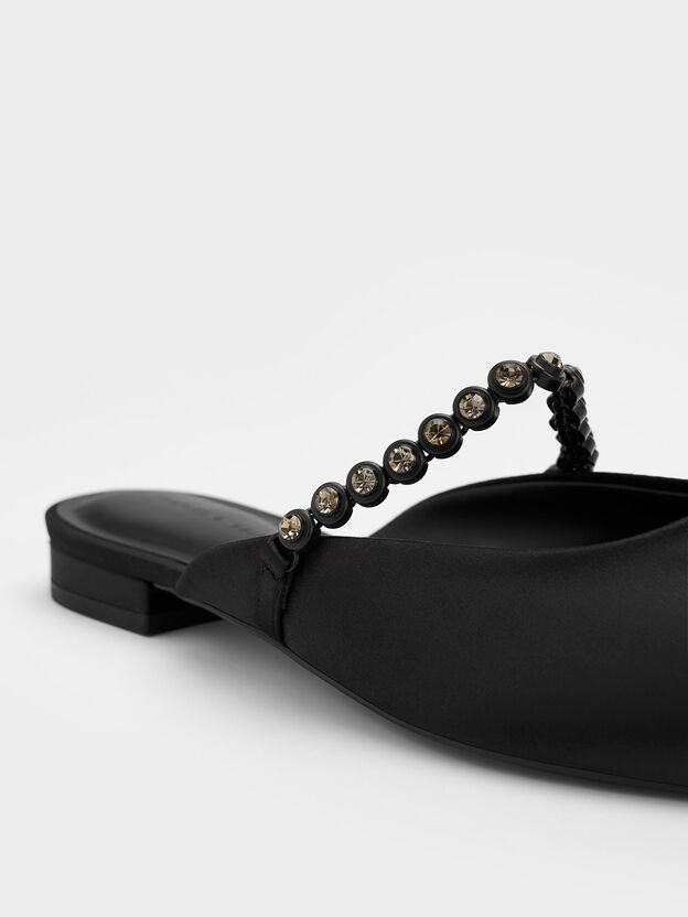 Flores Recycled Polyester Gem-Strap Flat Mules, Black, hi-res