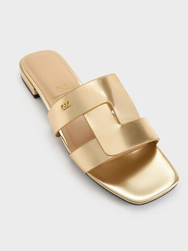 Petina Metallic Leather Slide Sandals, Gold, hi-res