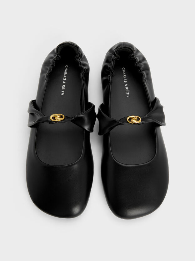 Metallic-Accent Twist-Strap Mary Jane Flats, Black, hi-res