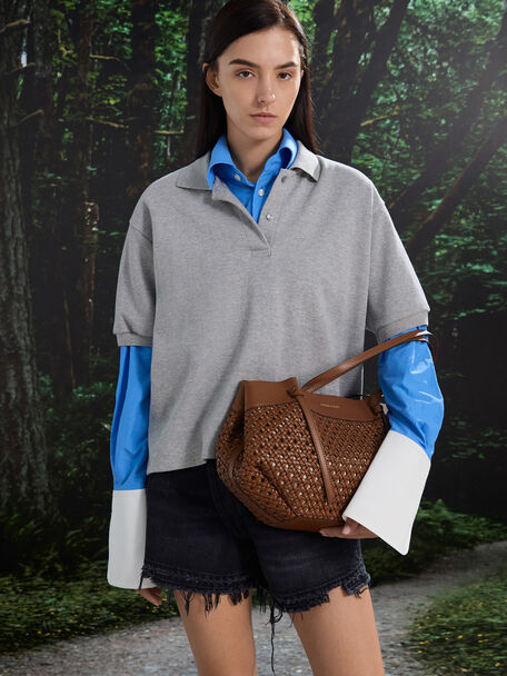 Calla Woven Tote Bag, Chocolate, hi-res