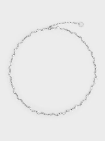 Emilia Wavy Necklace, Silver, hi-res