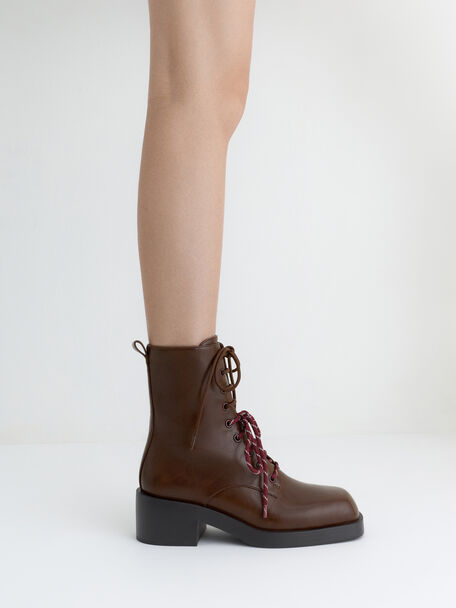 Logan Double-Lace Calf Boots, Dark Brown, hi-res