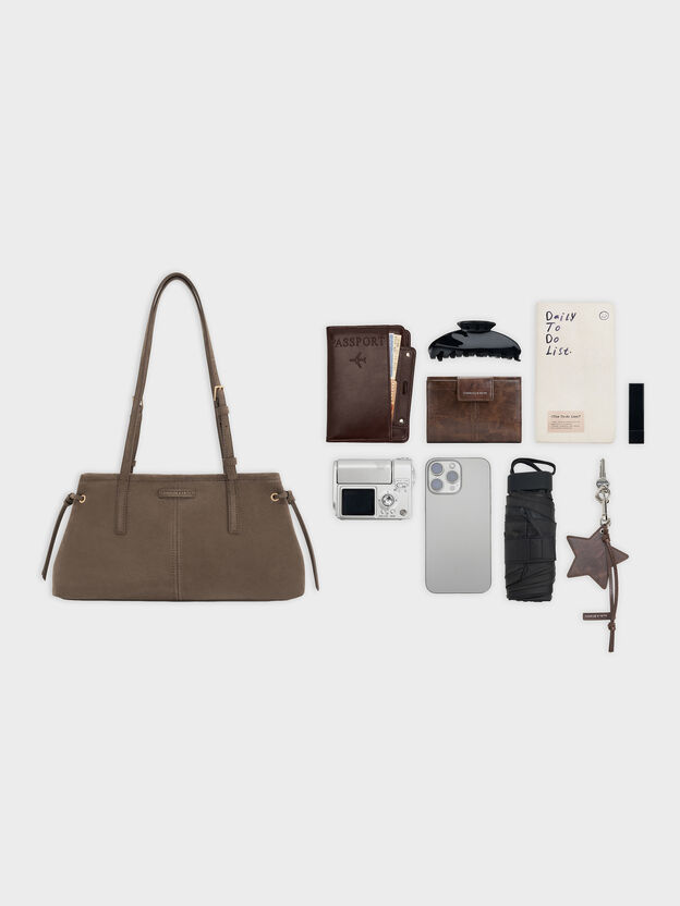 Noane Elongated-Handle Shoulder Bag, Stone Grey, hi-res