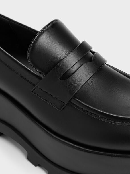 Barron Platform Penny Loafers, Black, hi-res