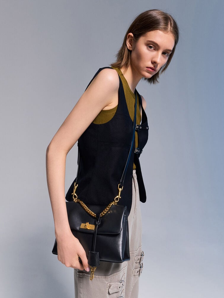 Kerry Chain-Handle Crossbody Bag, Black, hi-res