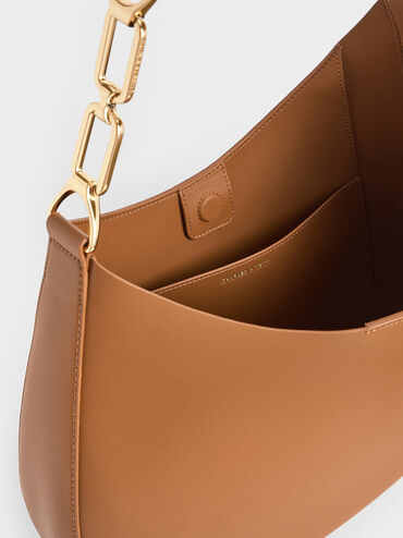 Agatha Chain-Accent Slouchy Hobo Bag, Brown, hi-res