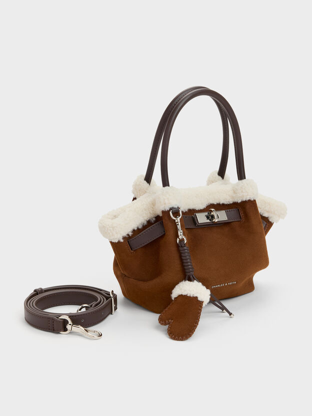 Mini Cosima Fur-Trim Tote Bag, Pecan Brown, hi-res