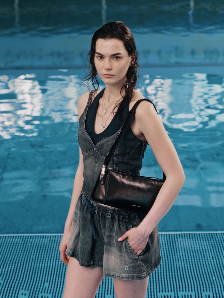 Delfina Elongated Shoulder Bag, Noir, hi-res