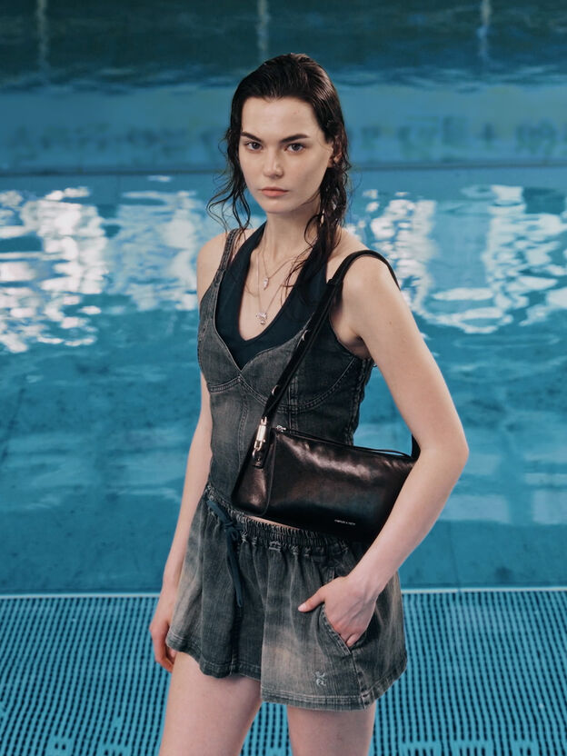 Delfina Elongated Shoulder Bag, Noir, hi-res