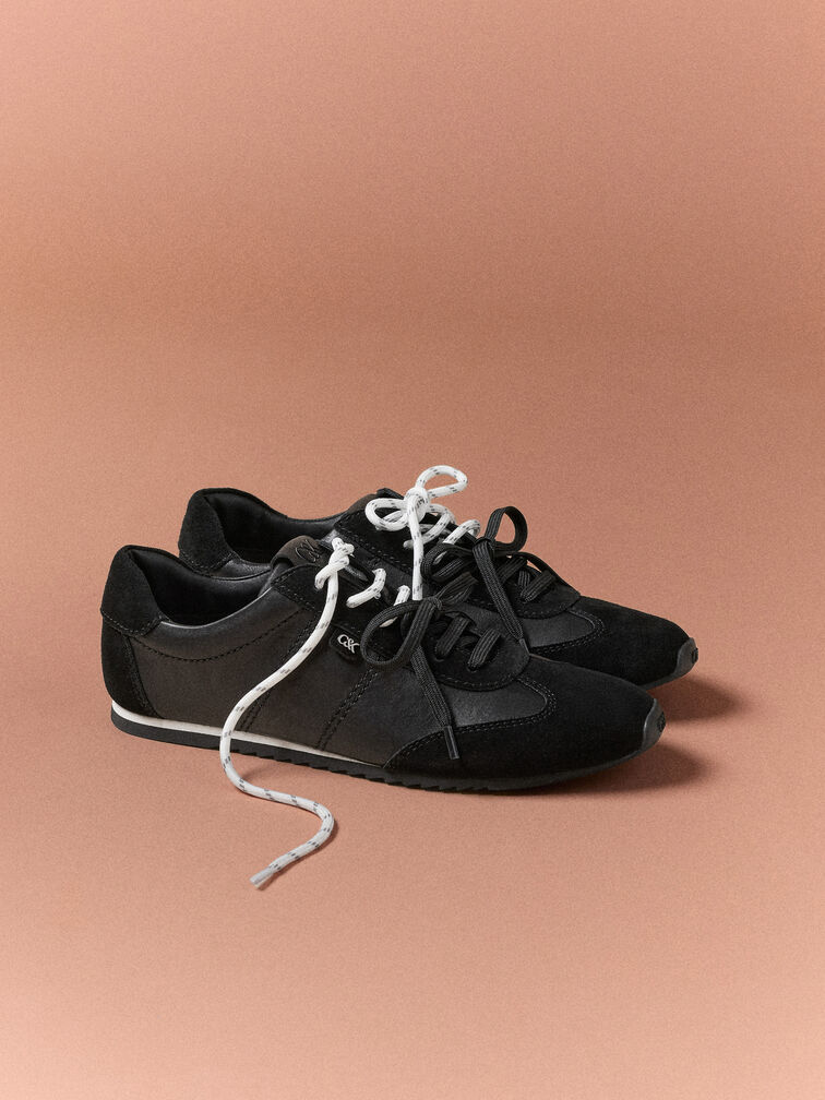 Jace Leather & Suede Sneakers, Black, hi-res