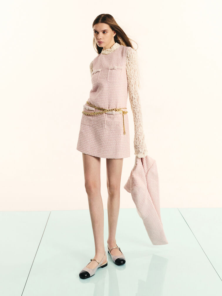 Pearl & Crystal-Embellished Cap-Toe Slingback Mary Jane Flats, Gold, hi-res