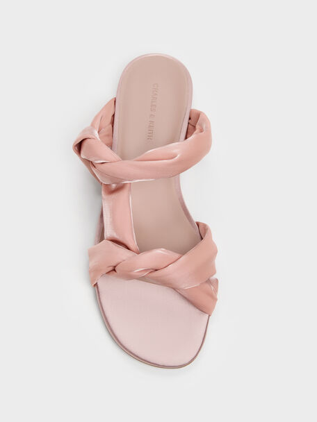 Ruched-Strap Slide Sandals, Light Pink, hi-res