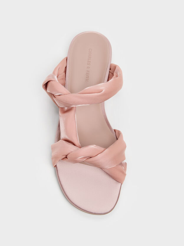 Ruched-Strap Slide Sandals, Light Pink, hi-res