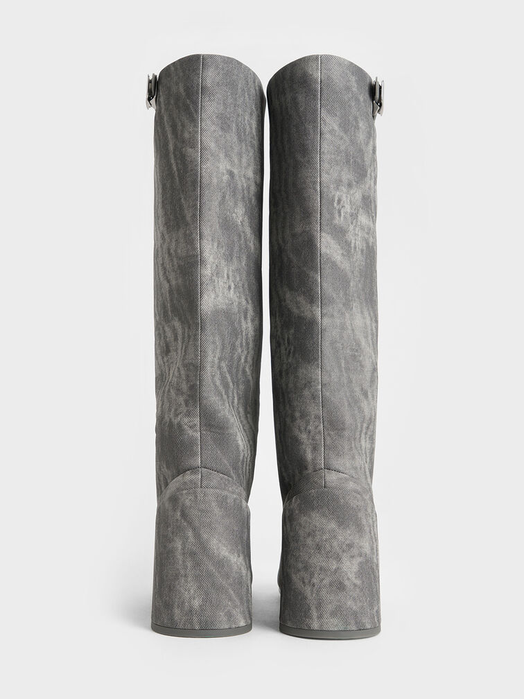 Robbie Denim-Effect Platform Knee-High Boots, Dark Grey Robbie Denim-Effect Platform Knee-High Boots, Dark Grey, hi-res