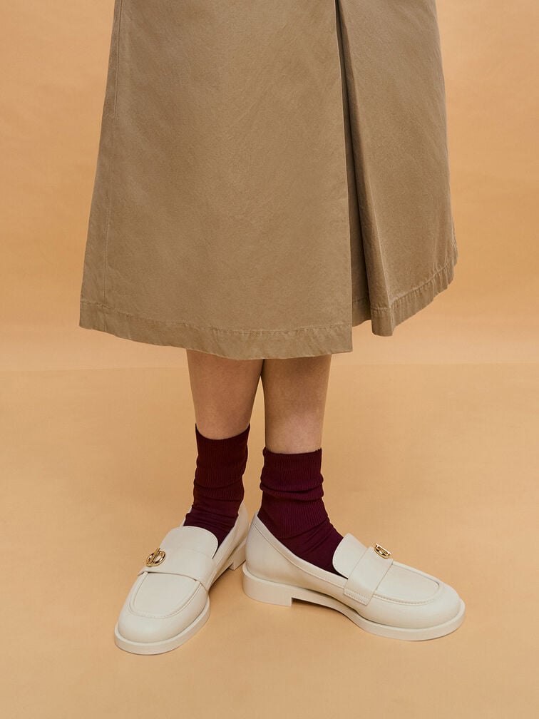 Metallic-Accent Loafers, Chalk, hi-res