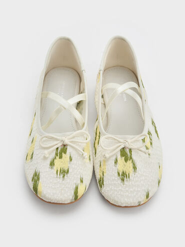 Girls' Mesh Floral-Print Crossover-Strap Ballet Flats, Multi, hi-res