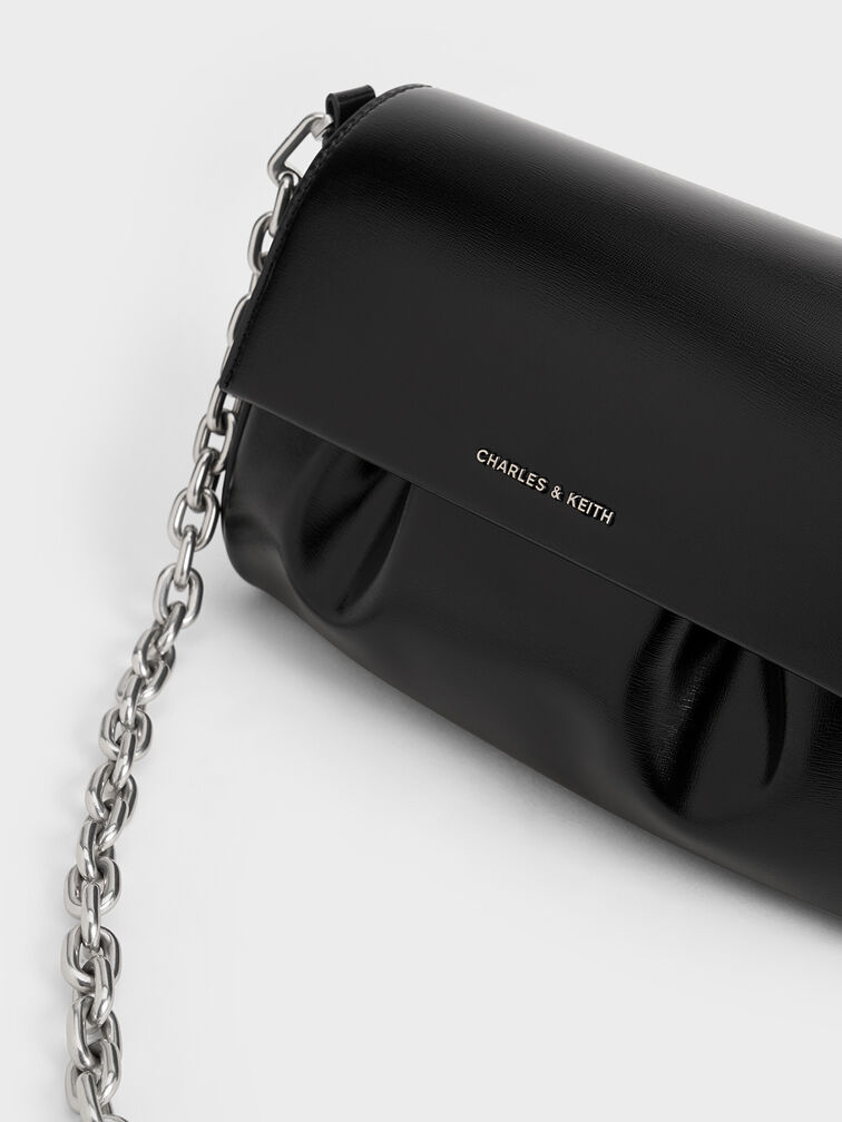 Calla Front Flap Chain-Handle Bag, Noir Calla Front Flap Chain-Handle Bag, Noir, hi-res