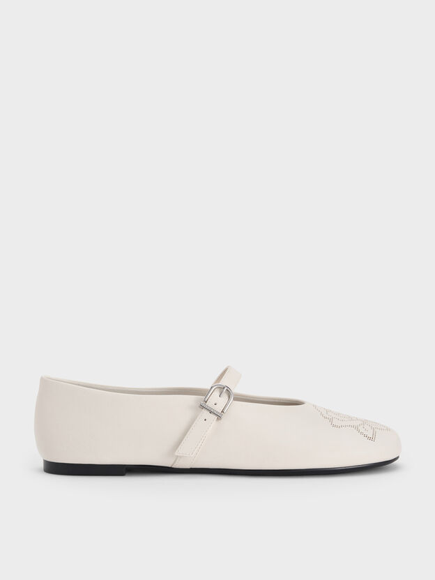 Perforated Rose High-Vamp Mary Janes, Chalk, hi-res