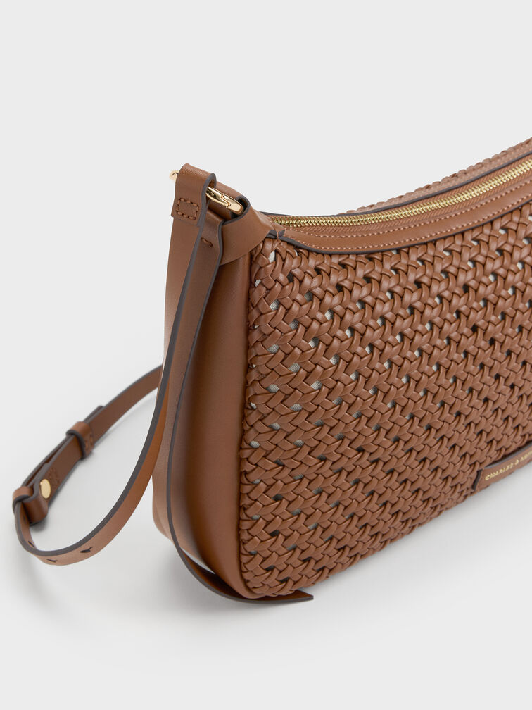 Calla Woven Shoulder Bag, Chocolate, hi-res