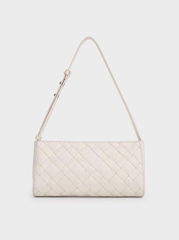 Ivette Woven Elongated Shoulder Bag, Cream, hi-res