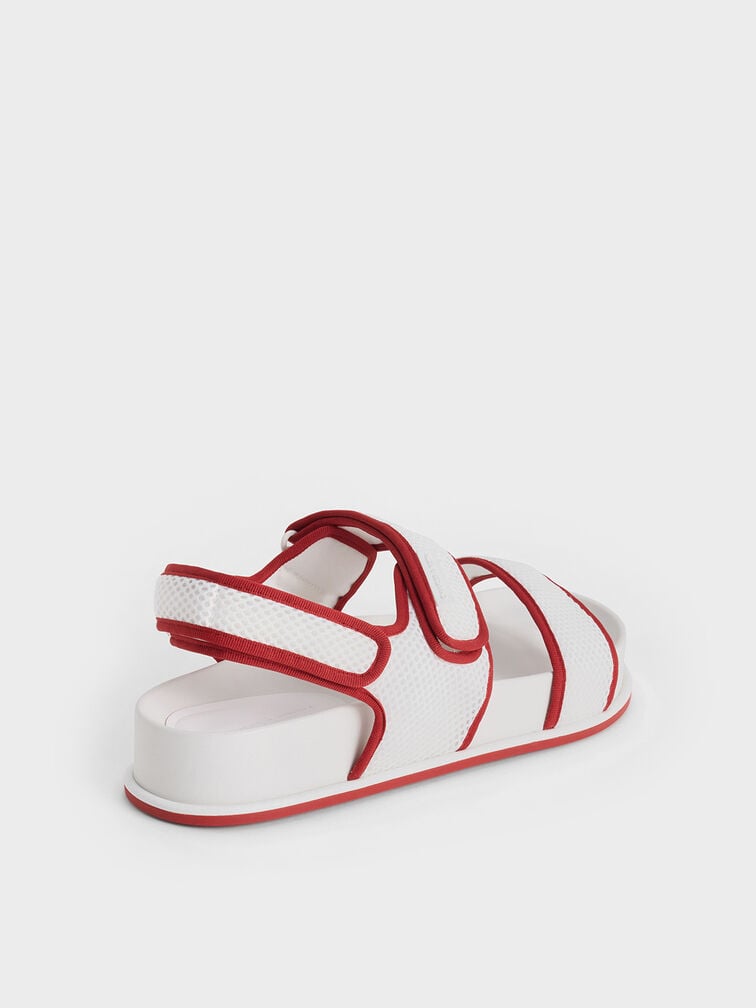 Mesh Contrast-Trim Double-Strap Slingback Sandals, Red, hi-res