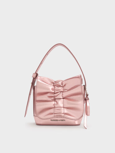 Kadee Metallic Bow-Charm Ruched Mini Bag, Aura Pink, hi-res