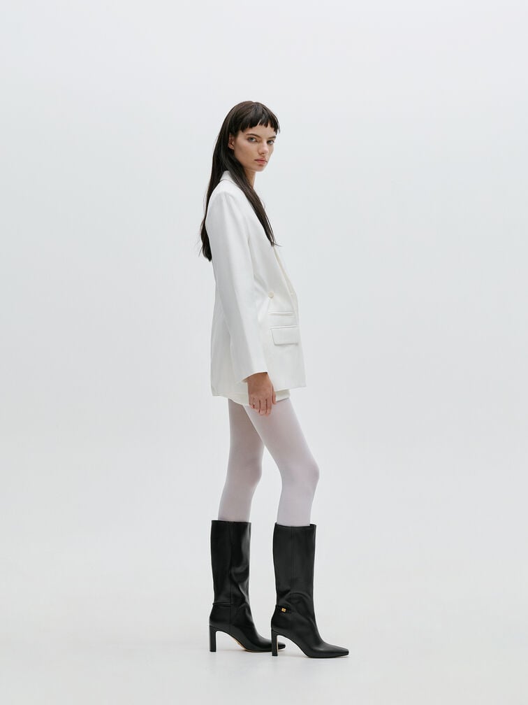Georgina Leather Tapered Square-Toe Blade-Heel Knee-High Boots, Black, hi-res