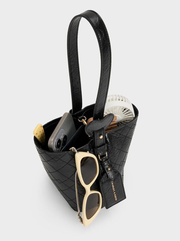 Duo Quilted Chain Bucket Bag, Black, hi-res