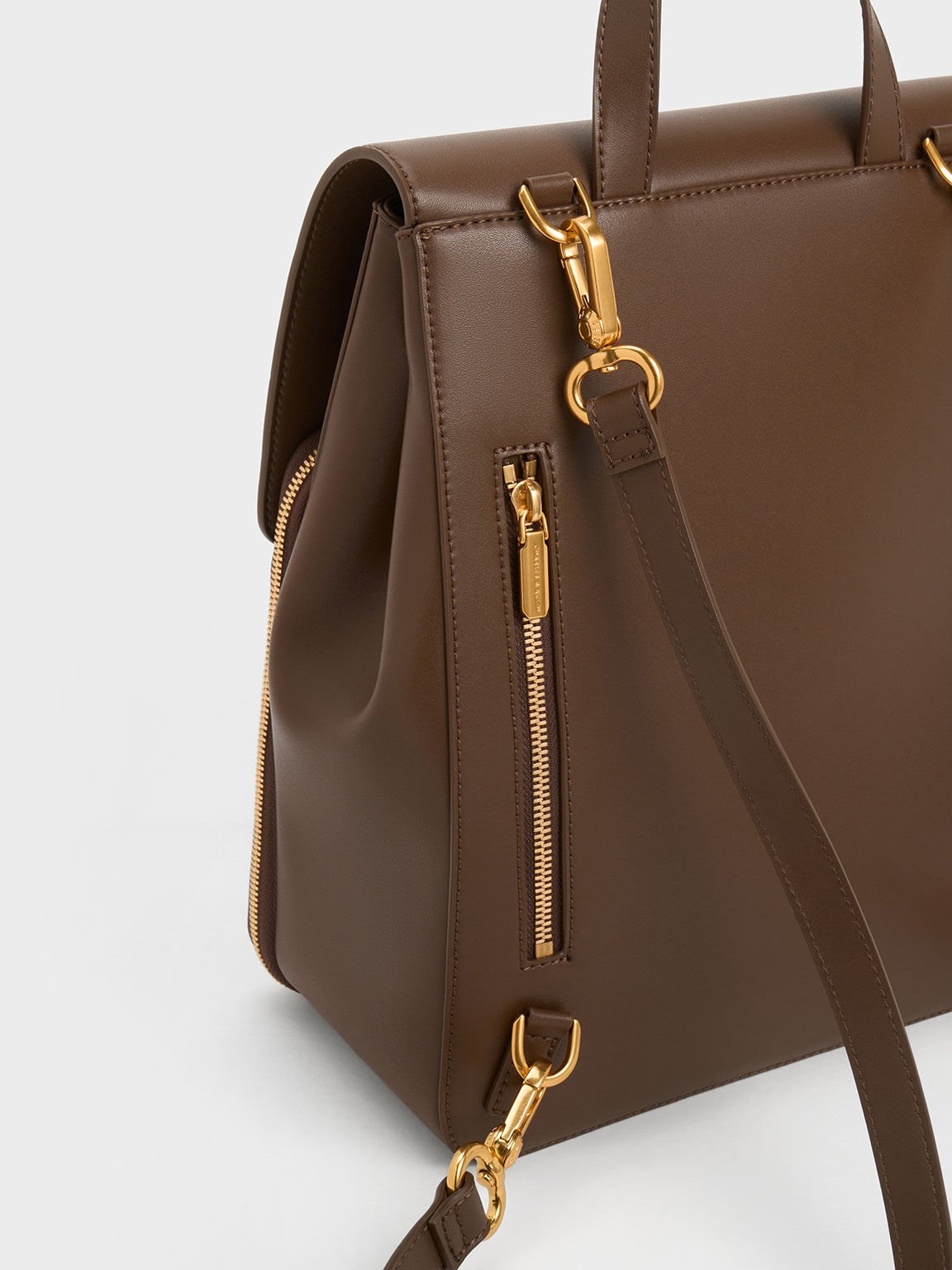 Dark Brown Octavia Front Flap Structured Backpack - CHARLES & KEITH UK