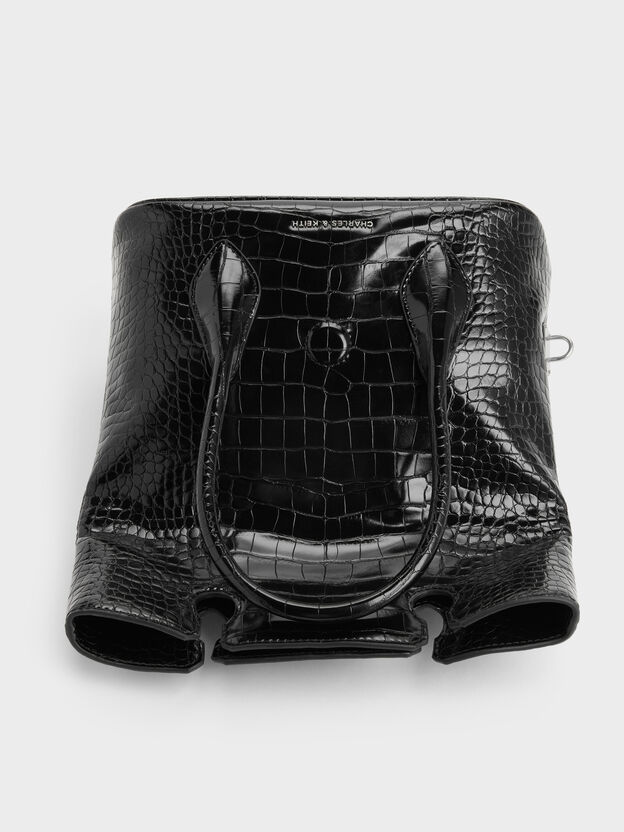 Aveline Croc-Effect Front-Flap Crossbody Bag, Black Croco, hi-res