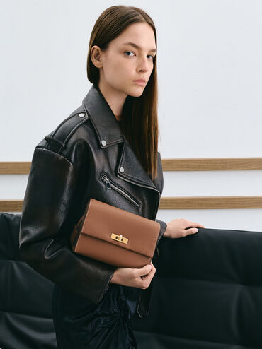 Chance Recycled Leather Turn-Lock Crossbody Bag, Chocolate, hi-res