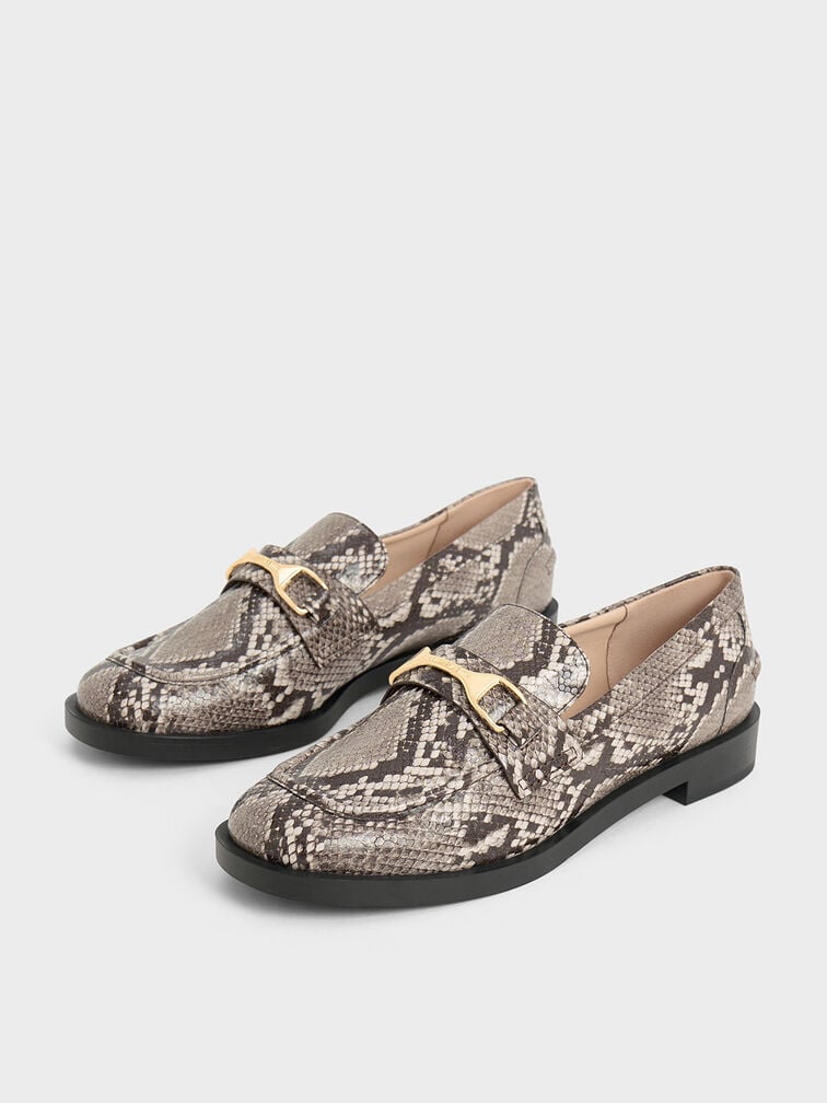 Leslie Snake-Print Metallic-Accent Loafers, Animal Print Natural, hi-res