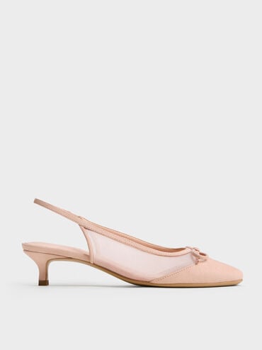 Mulligan Mesh Bow Slingback Pumps, Blush, hi-res