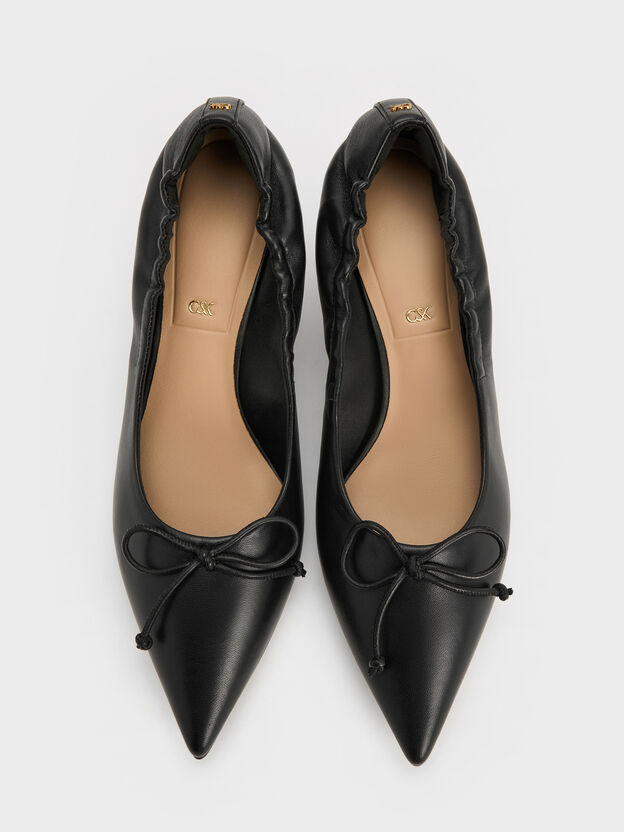 Leather Ruched Pointed Kitten Heels, Black, hi-res