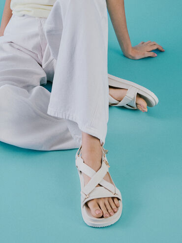 Granta Leather & Fabric Crossover Sports Sandals, White, hi-res