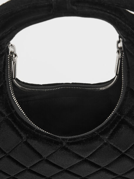 Janie Velvet Quilted Bow-Handle Bag, Noir, hi-res