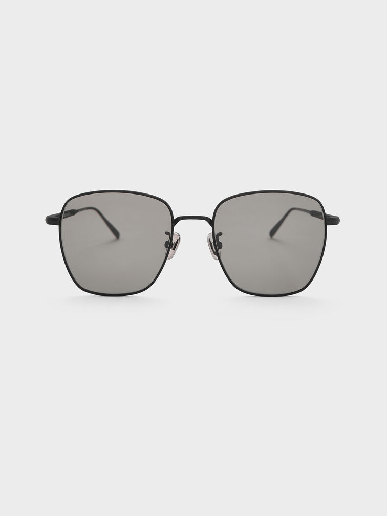 Delta Metallic-Rim Square Sunglasses, Jet Black, hi-res