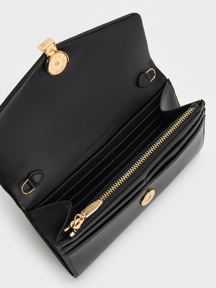 Lilibet Metallic-Accent Chain-Strap Long Wallet, Black, hi-res