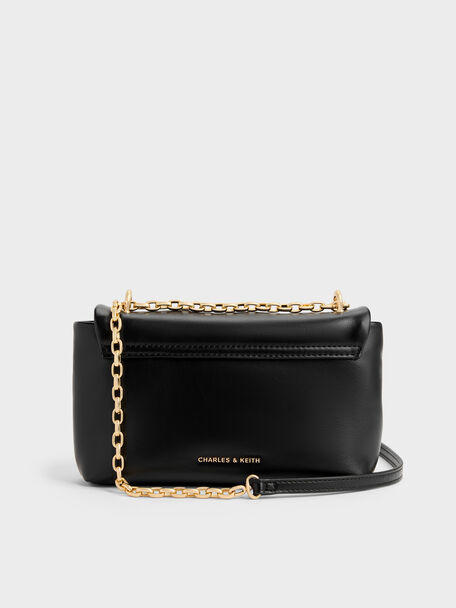Halsey Ruched Chain Shoulder Bag, Black, hi-res