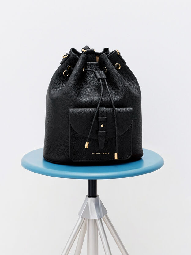 Beryl Drawstring Backpack, Black, hi-res