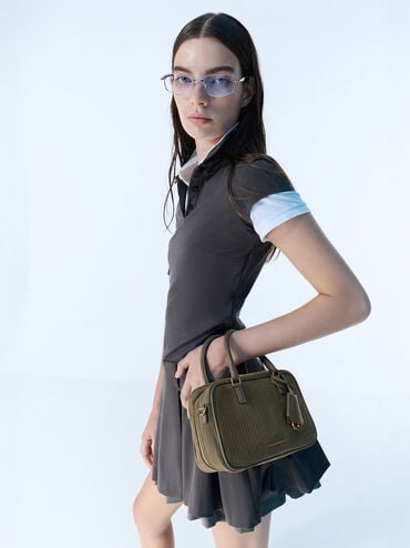 Mini Sianna Corduroy Bowling Bag, Deep Olive, hi-res