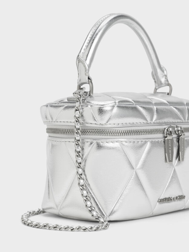 Arwen Metallic Quilted Vanity Bag, Silver, hi-res