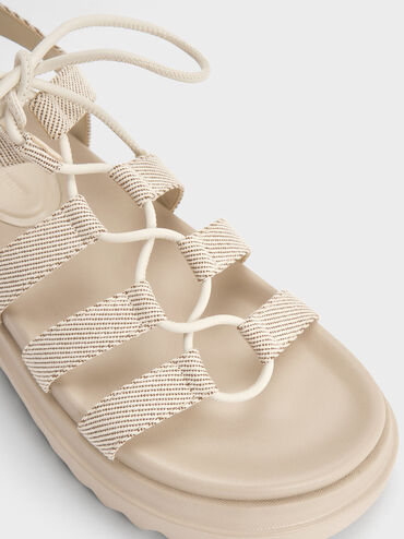 Gladiator Lace-Up Flatform Sandals, Beige, hi-res