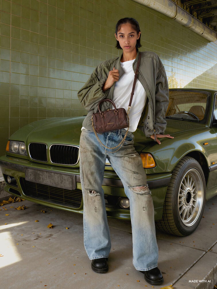 Philomena Panelled Chain-Handle Bowling Bag, Distressed Coffee, hi-res