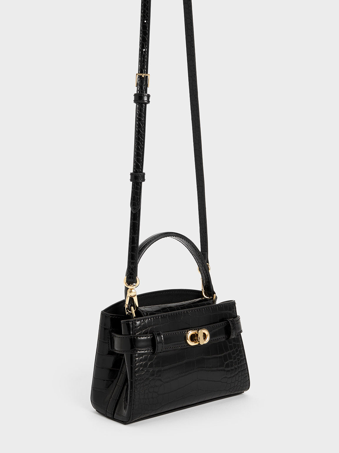 Black Aubrielle Croc-Effect Top Handle Bag - CHARLES & KEITH UK