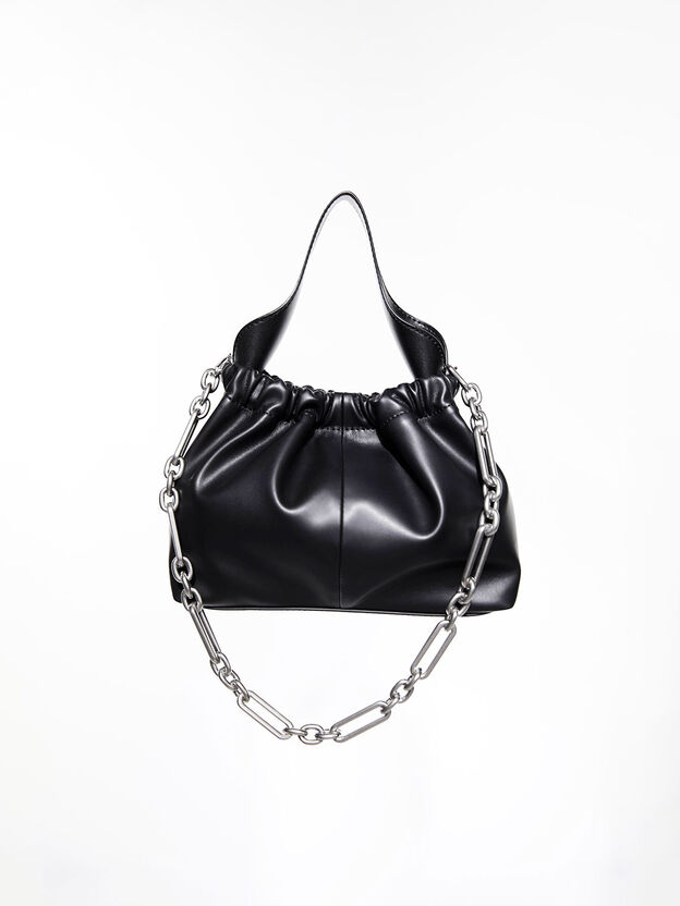 Ally Ruched Chain-Handle Bag, Noir, hi-res